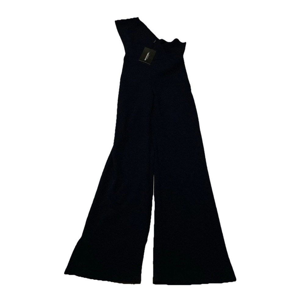 PRETTY LITTLE THING Navy‎ Jumpsuit One-Shoulder Stretch NWT Wide Flared Leg Sz 4
